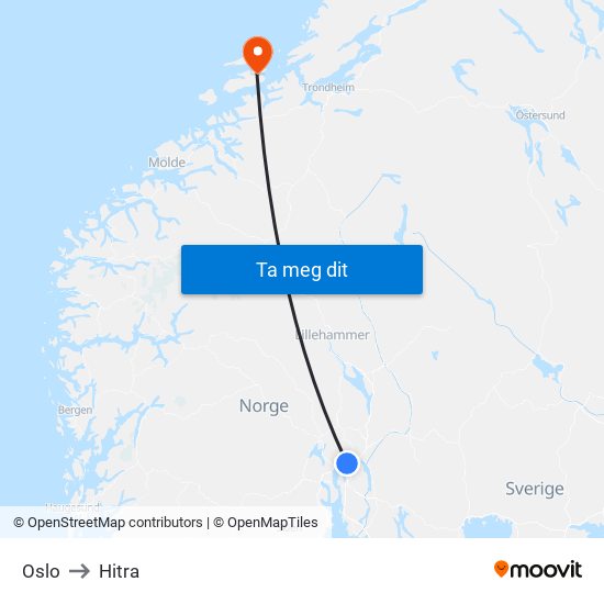 Oslo to Hitra map