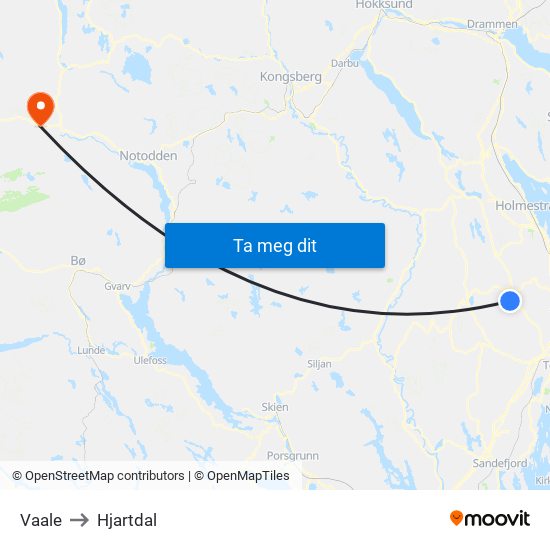 Vaale to Hjartdal map