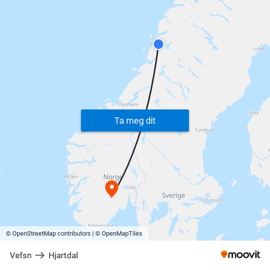 Vefsn to Hjartdal map