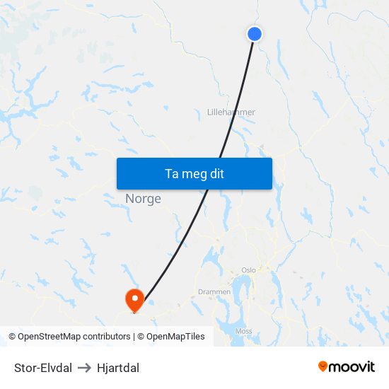 Stor-Elvdal to Hjartdal map