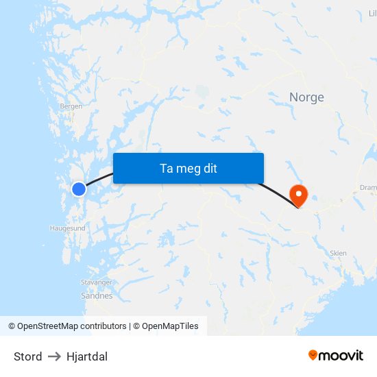 Stord to Hjartdal map