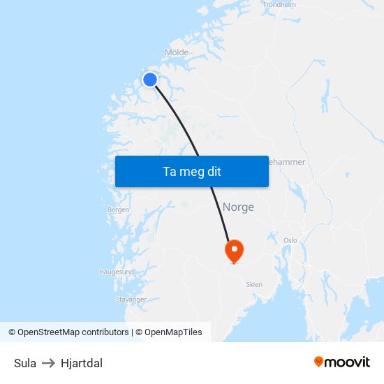 Sula to Hjartdal map