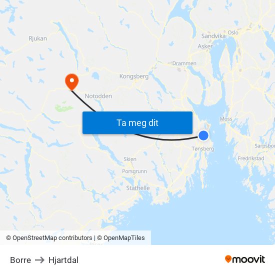 Borre to Hjartdal map