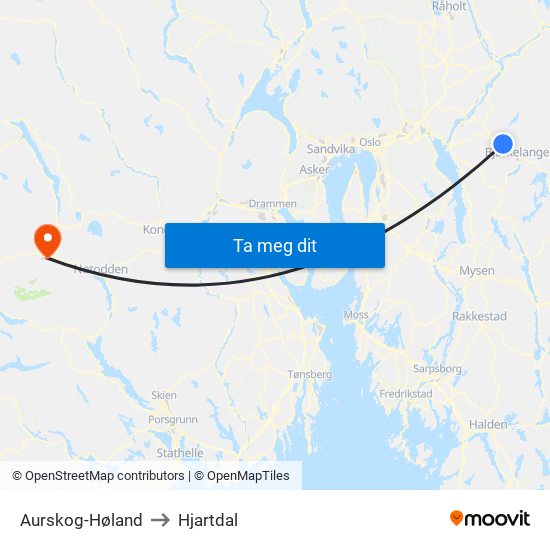 Aurskog-Høland to Hjartdal map