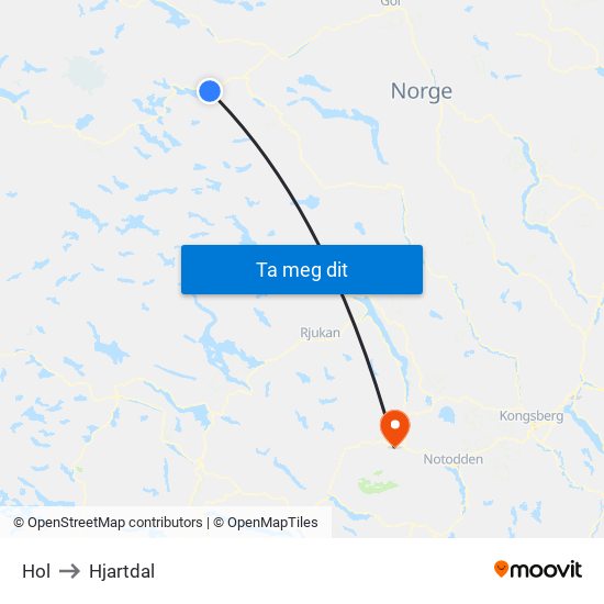 Hol to Hjartdal map