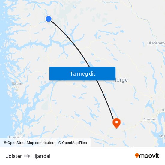 Jølster to Hjartdal map