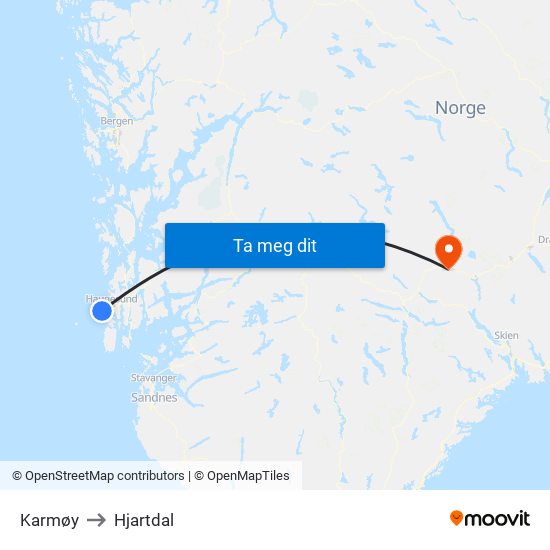 Karmøy to Hjartdal map