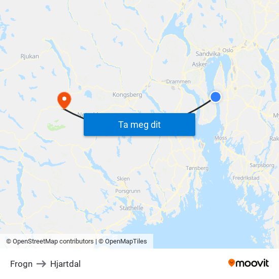 Frogn to Hjartdal map