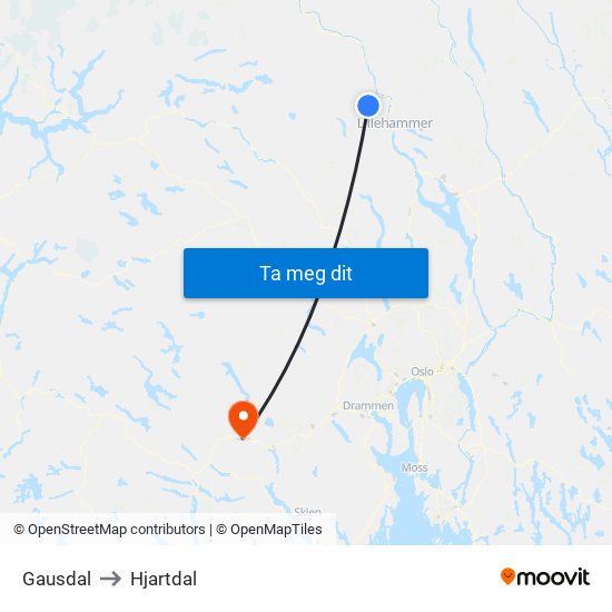 Gausdal to Hjartdal map