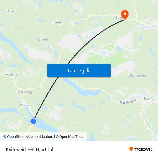 Kviteseid to Hjartdal map