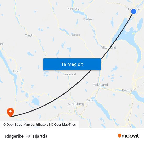 Ringerike to Hjartdal map