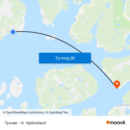 Tysvær to Hjelmeland map