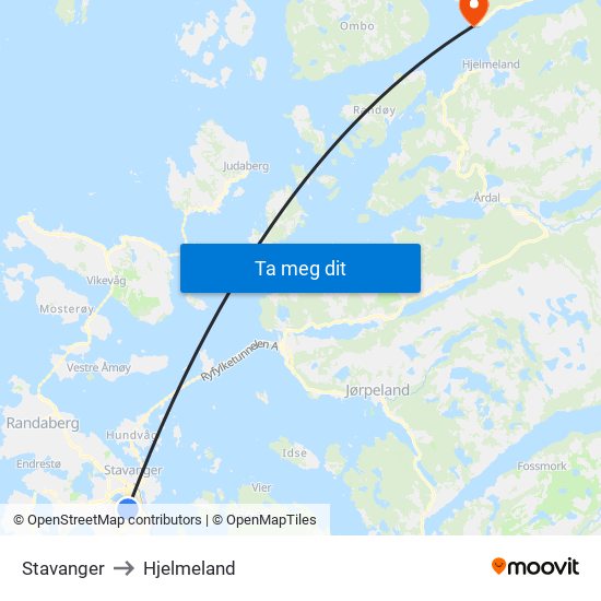 Stavanger to Hjelmeland map