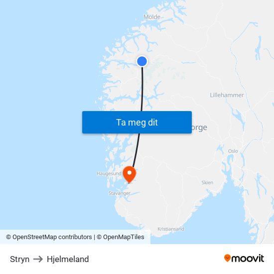 Stryn to Hjelmeland map