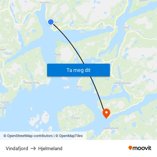 Vindafjord to Hjelmeland map