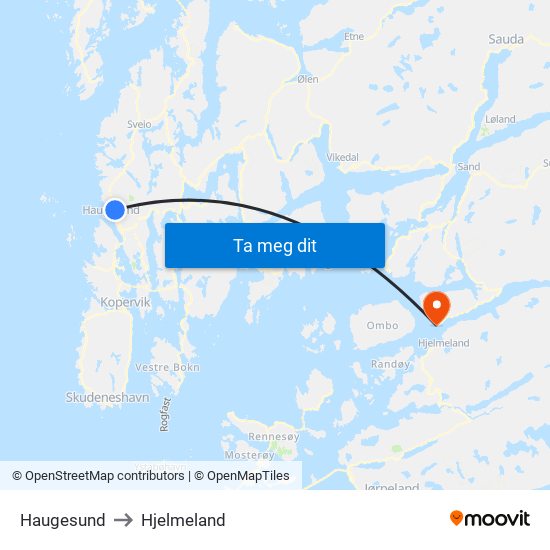 Haugesund to Hjelmeland map