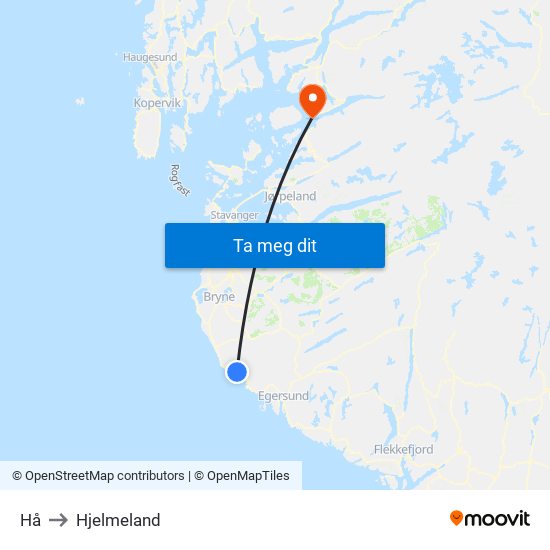 Hå to Hjelmeland map