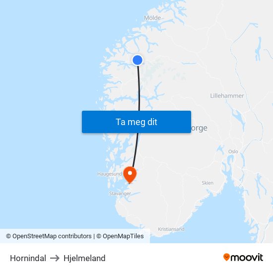Hornindal to Hjelmeland map