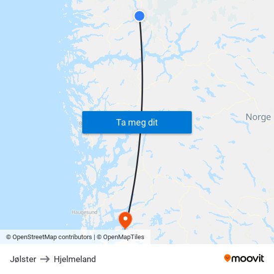 Jølster to Hjelmeland map