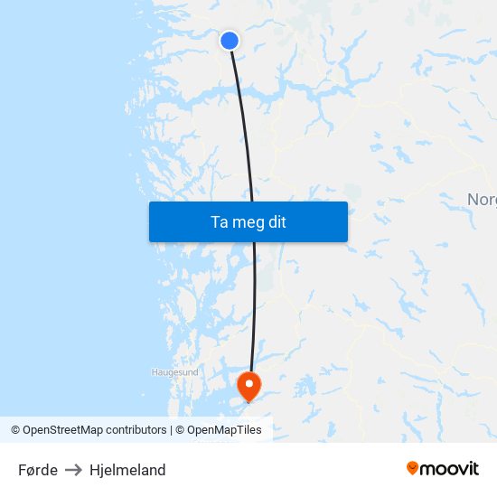 Førde to Hjelmeland map