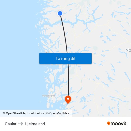 Gaular to Hjelmeland map