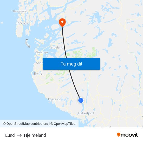 Lund to Hjelmeland map