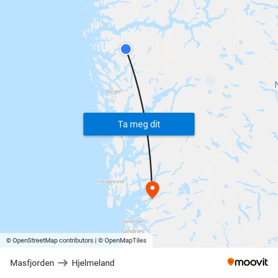 Masfjorden to Hjelmeland map