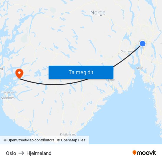 Oslo to Hjelmeland map