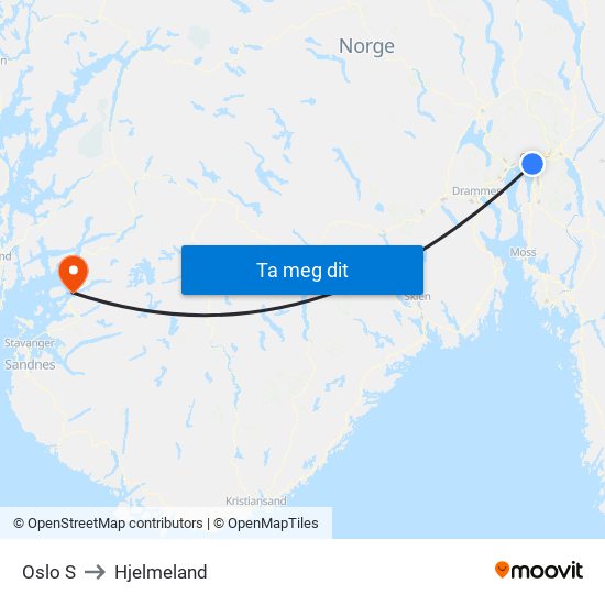 Oslo S to Hjelmeland map