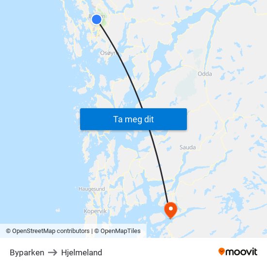 Byparken to Hjelmeland map