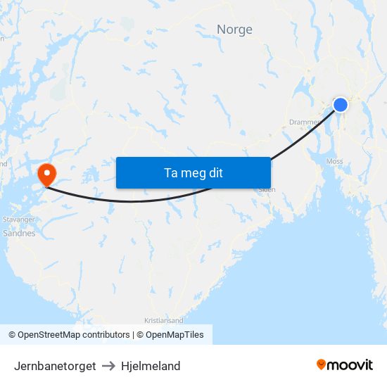 Jernbanetorget to Hjelmeland map