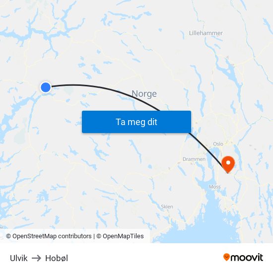 Ulvik to Hobøl map