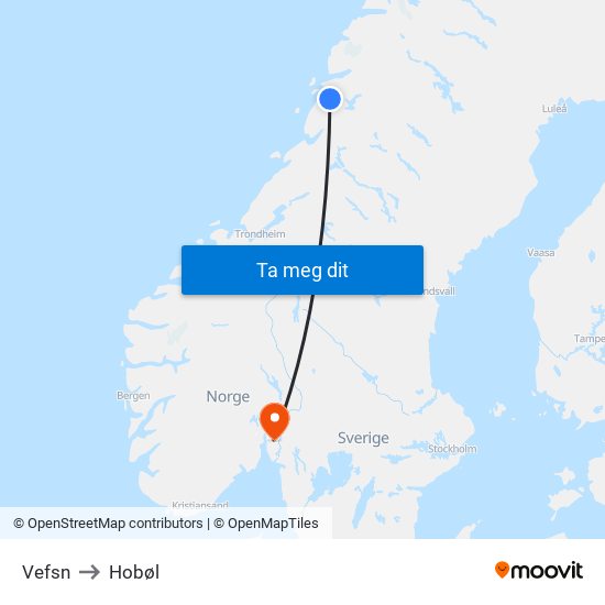 Vefsn to Hobøl map