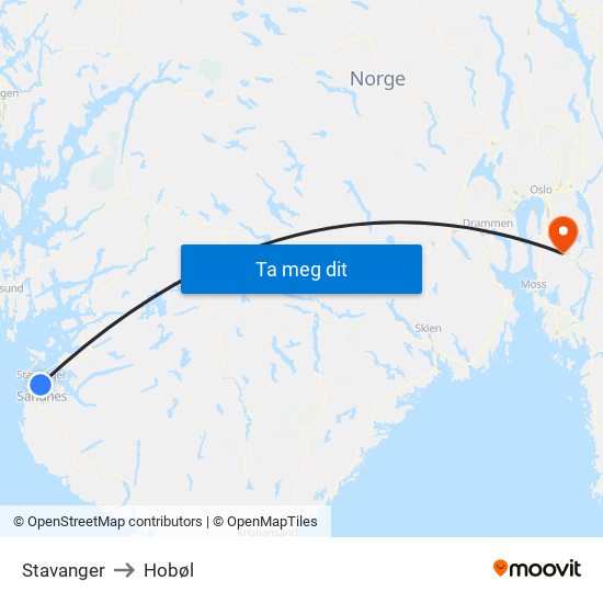 Stavanger to Hobøl map