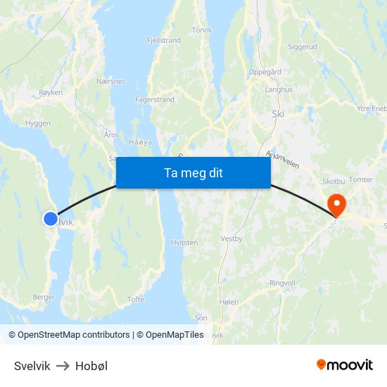Svelvik to Hobøl map