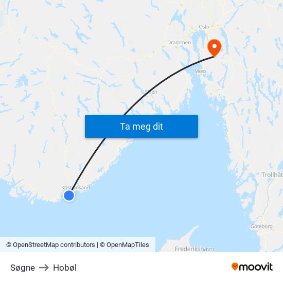 Søgne to Hobøl map