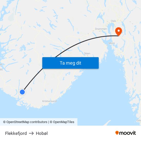 Flekkefjord to Hobøl map