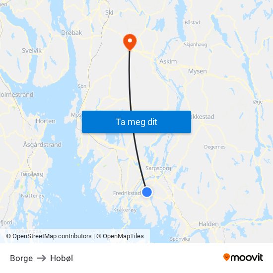 Borge to Hobøl map