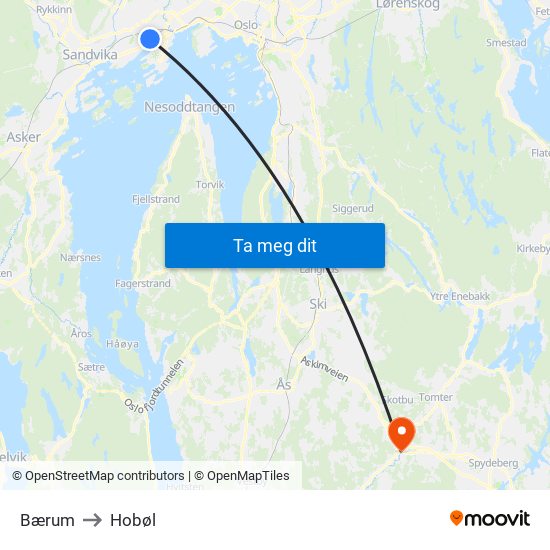 Bærum to Hobøl map
