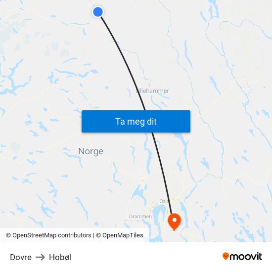 Dovre to Hobøl map