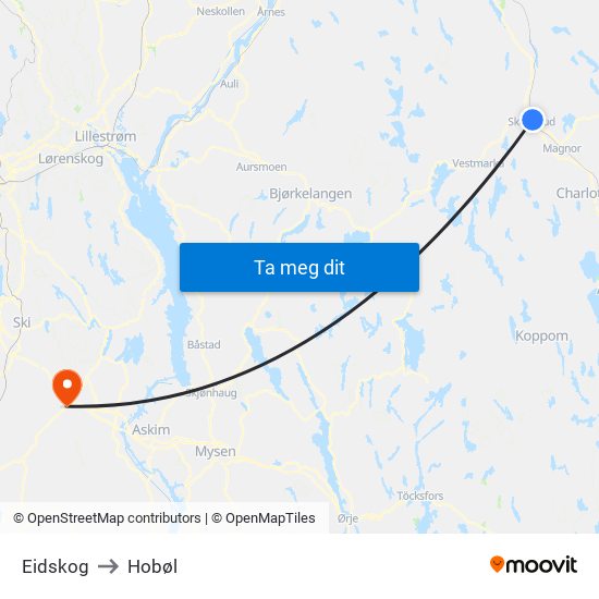 Eidskog to Hobøl map