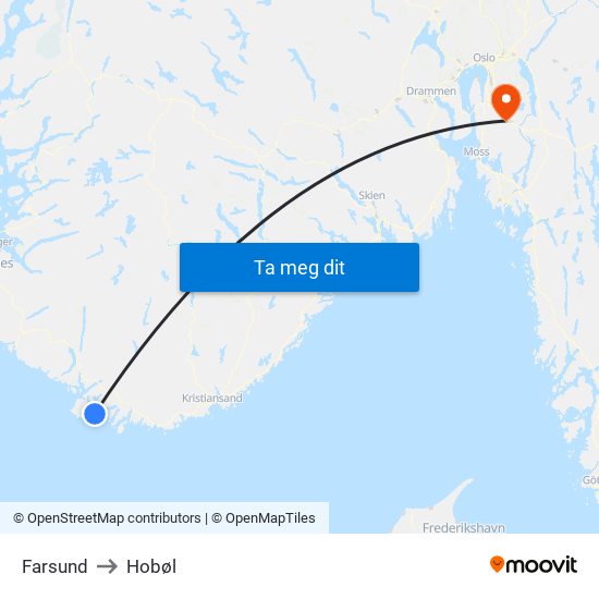 Farsund to Hobøl map