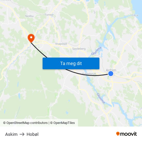 Askim to Hobøl map