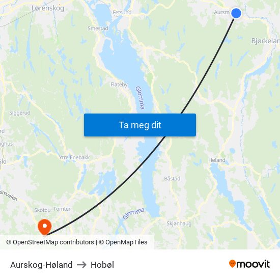 Aurskog-Høland to Hobøl map