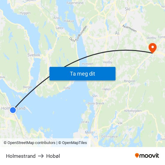 Holmestrand to Hobøl map