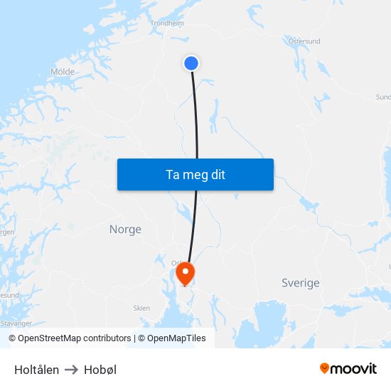 Holtålen to Hobøl map