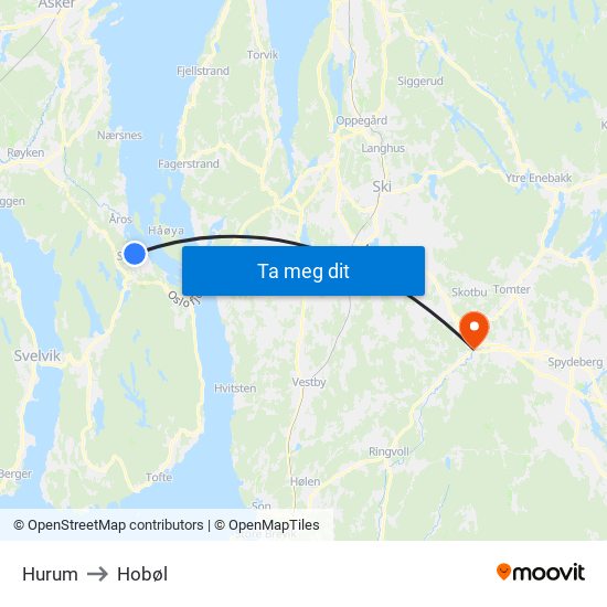 Hurum to Hobøl map