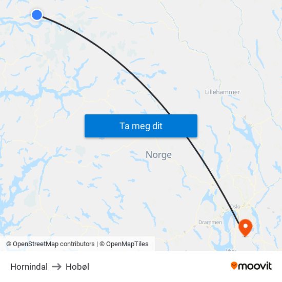 Hornindal to Hobøl map