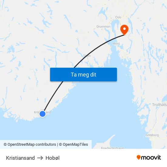 Kristiansand to Hobøl map