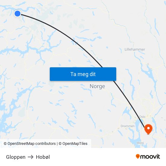 Gloppen to Hobøl map